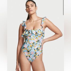 Victoria’s Secret blue lemon ruffle one piece bathing suit